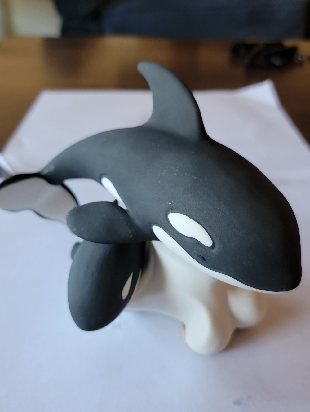 Black and White Unglazed Ceramic Orca Sculpture-Handcrafted In Scotland